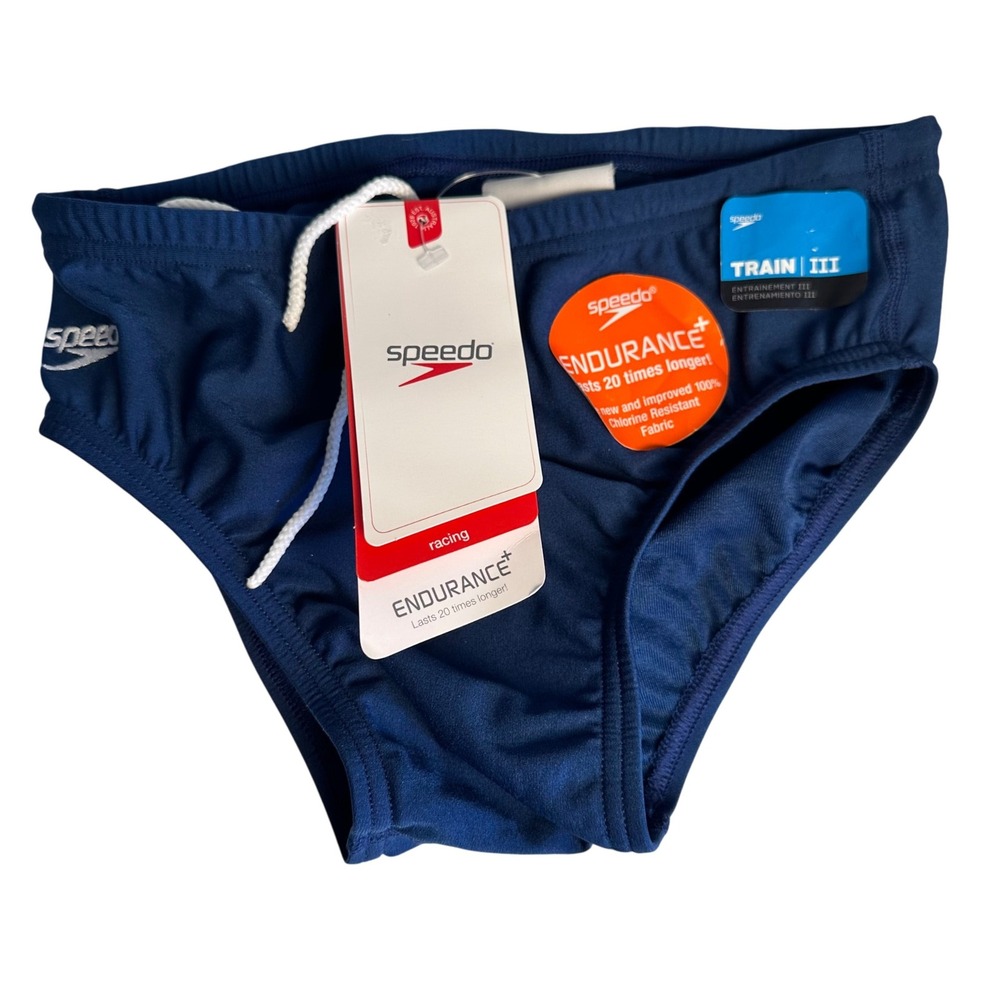 Speedo Youth Boy's Swim Briefs Navy Blue Racing Endurance Train III‎ Size 28 NWT